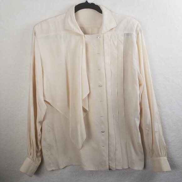 Escada cream silk dress blouse A-symetrical pleated button closure womens 38 - Picture 1 of 16
